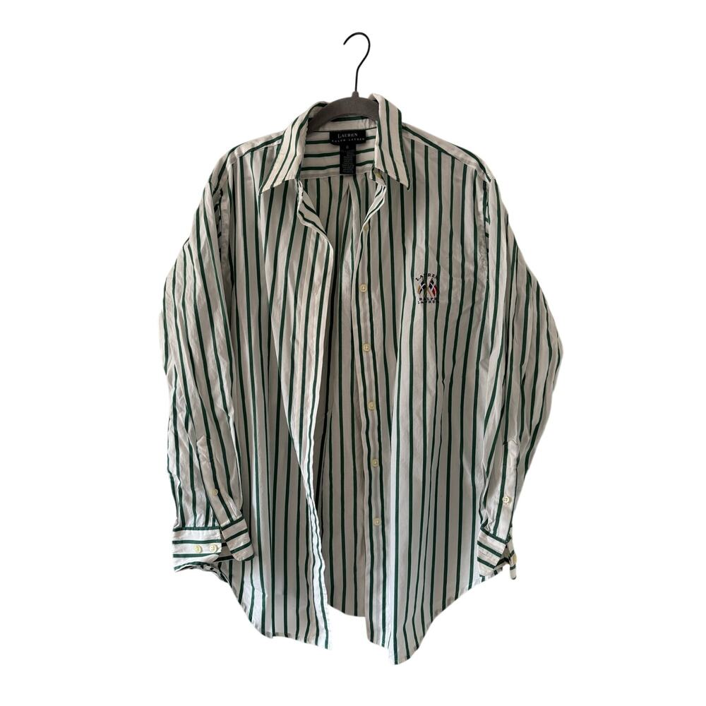 Lauren Ralph Lauren Striped Button Up Shirt Green White Cotton Women’s 6 - Picture 2 of 8